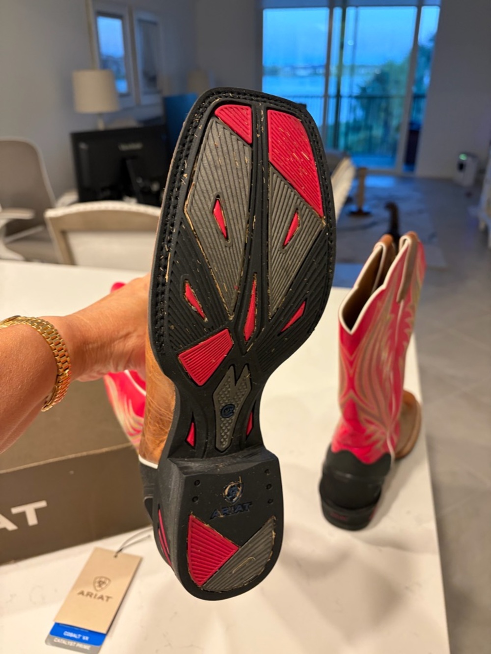 Ariat Brown Foot with Hot Pink Embroidered Shaft Western Boots - Picture 4 of 5